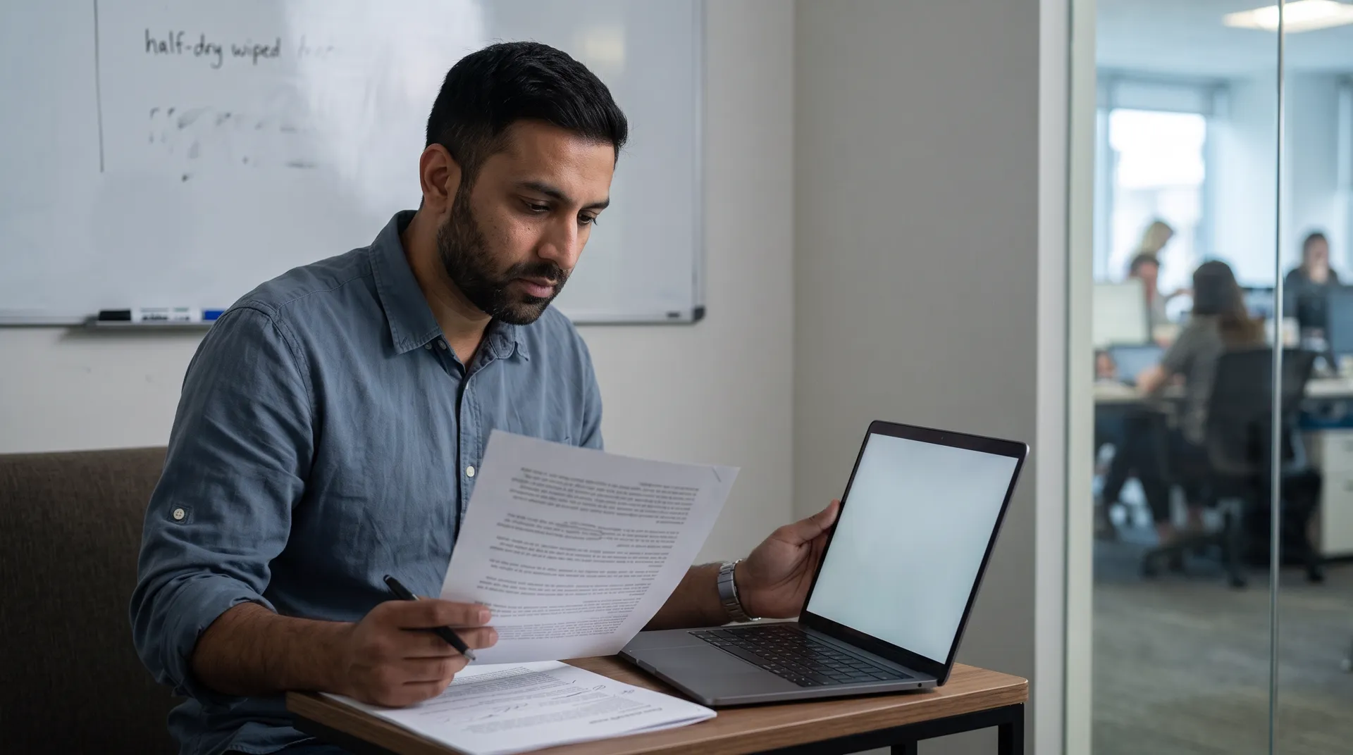 A recruiter reviewing flagged wording in a job advert against the approved brief